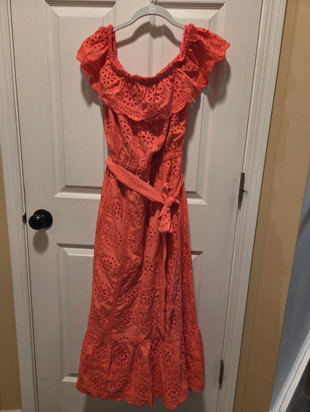Lilly Pulitzer Liabella Off Shoulder Midi Dress Coral Sunnyside Eye Large Nwt